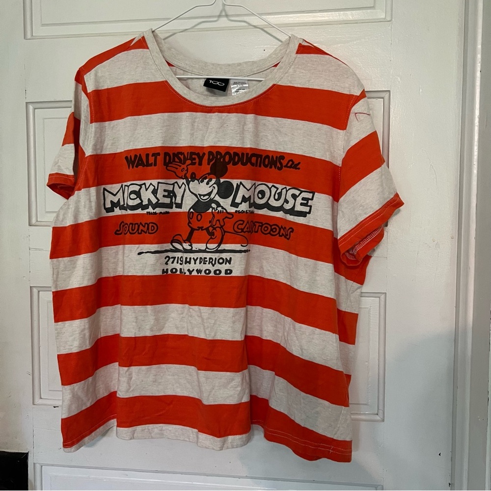 Mickey Mouse Disney 100 Orange red stripe shirt Walt Disney Productions